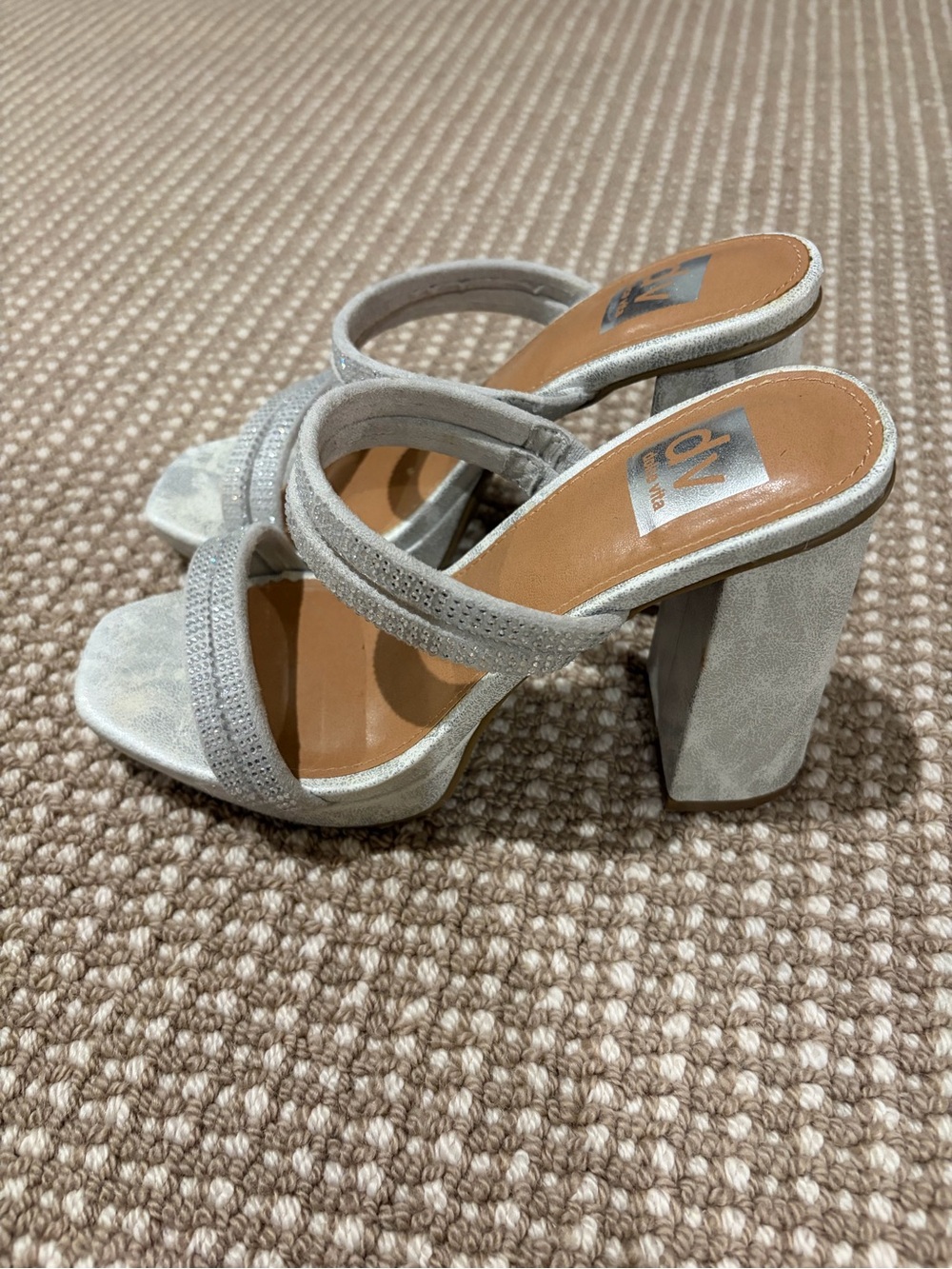 DV by Dolce Vita Light Gray Suede Double-Strap Block Heel Sandals